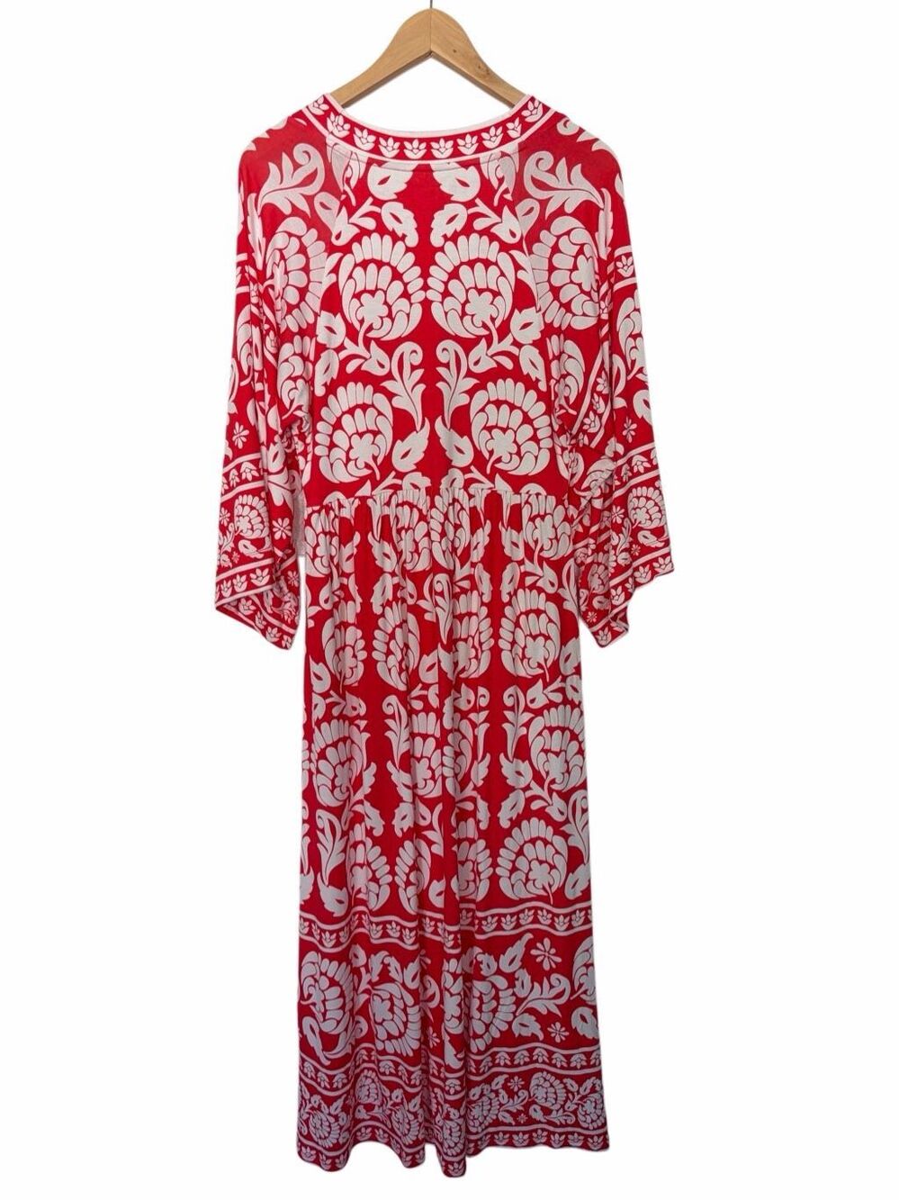 Boden Nell Kimono Midi Jersey Dress Bright Cherry, Ornate Floret Size 8 - Picture 5 of 12